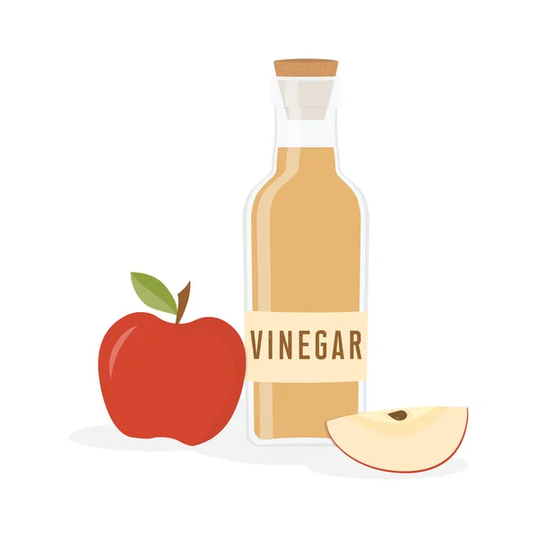 Pomme Rouge Bouteille Vinaigre Sont Isolés Sur Fond Blanc Liquide — Image vectorielle