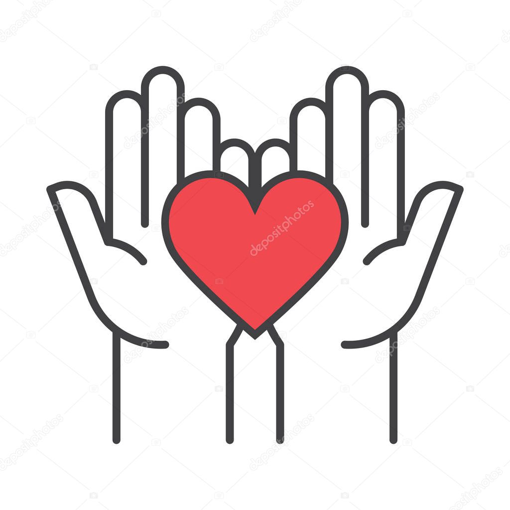 Heart in hands. Fundraising Symbols. Donation Centre. Vector Illustration on white background.