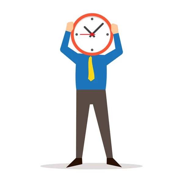 男は顔を覆っている時計を保持しています 時間管理の概念 ビジネスマンの頭の上の時計します ベクトル図 — ストックベクタ