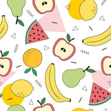 meyve ve geometrik şekiller, canlı renkli meyve duvar kağıtları, arka plan ile egzotik meyve ile soyut seamless modeli