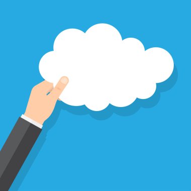 bulut mavi bir arka plan üzerinde tutan el. Bulut bilgi işlem kavramı. Vektör çizim