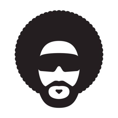 Afrika adam afro saç modeli ve güneş gözlüğü. Afro saç kesimi. Vektör çizim