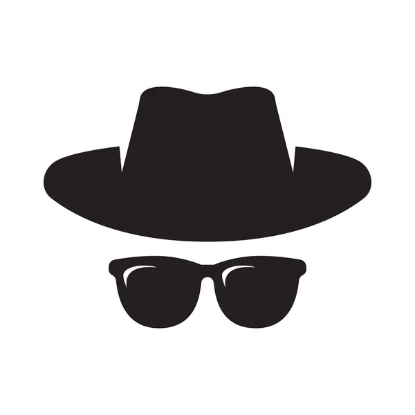 Anonym Spion Gangster Kriminalbetjent Agent Hat Briller Vector Illustration Isoleret – Stock-vektor