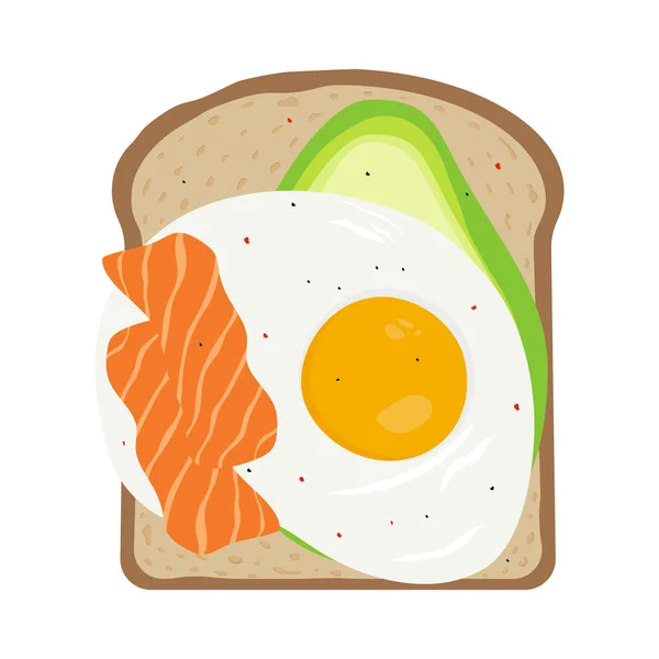 Przydatne Pyszne Śniadanie Toast Jajko Sadzone Awokado Łosoś Sezam Przyprawy — Wektor stockowy