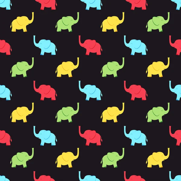 Patrón Sin Costuras Con Elefantes Multicolores Sobre Fondo Negro Color — Vector de stock