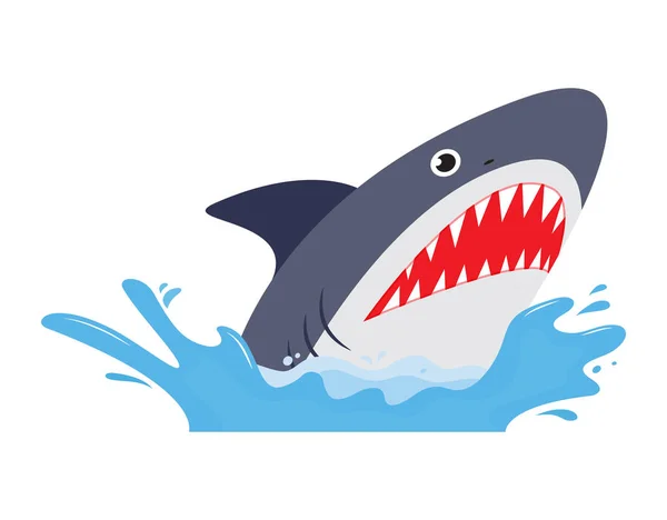 Shark Open Mouth Sharp Teeth Vector Illustration Flat Style — Stock Vector