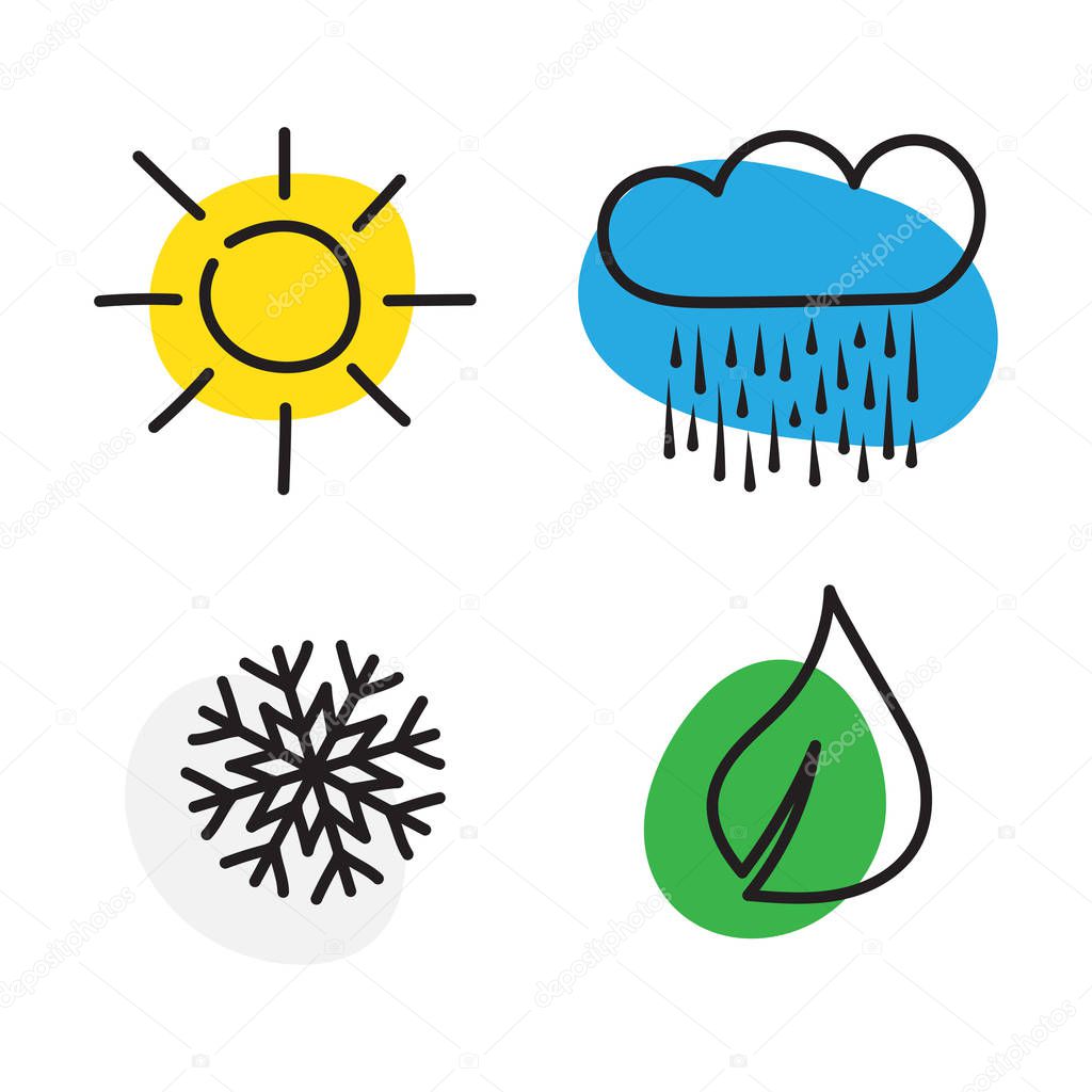 Seasons - winter, spring, summer and autumn. Four seasons icon set. Vector illustration isolated on white background
