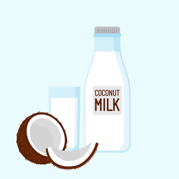 코코넛 우유와 병입니다 일러스트 — 스톡 벡터