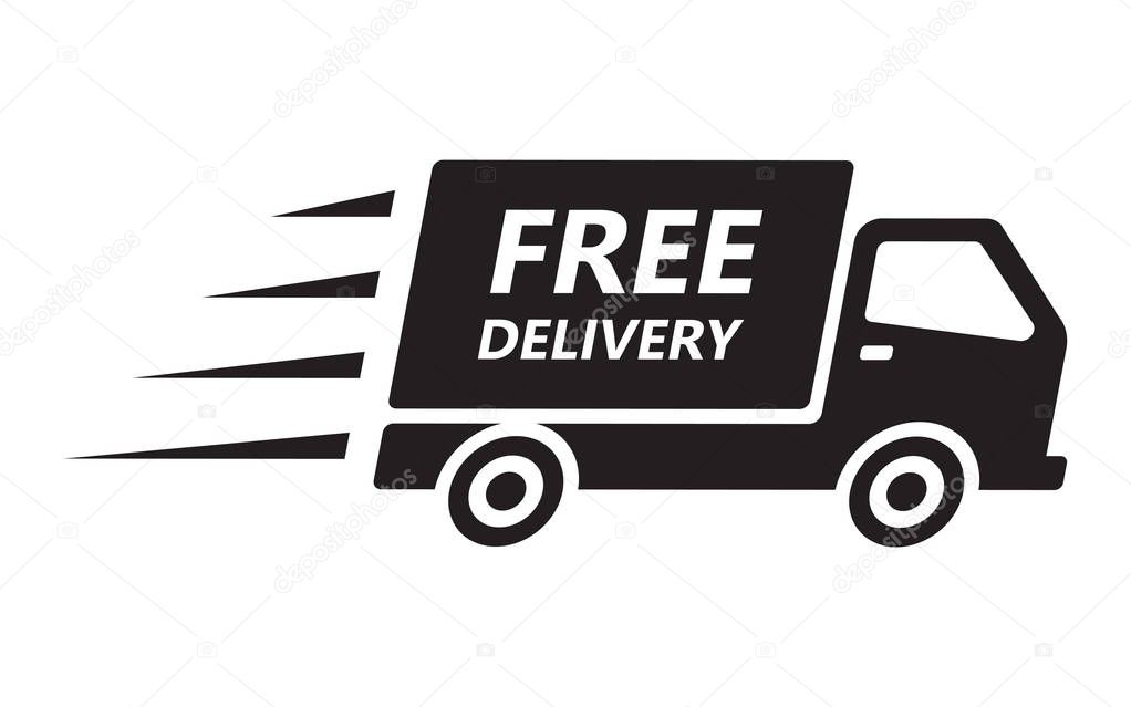 Fast and free shipping delivery truck. label, vector illustration