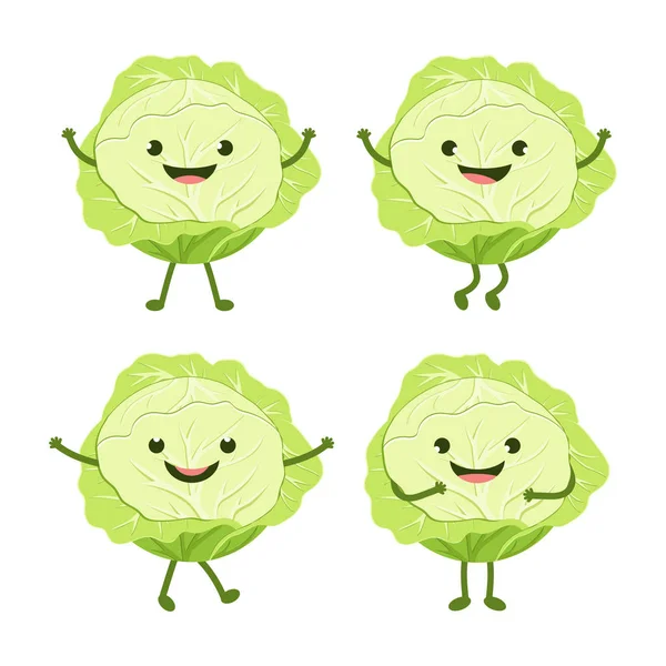 漫画の面白い便利な野菜入り白い背景に分離された緑のキャベツ — ストックベクタ