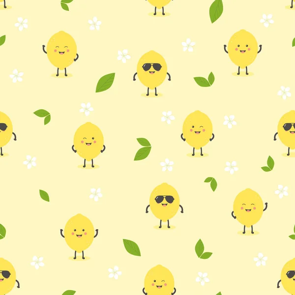Padrão Sem Costura Com Limões Bonitos Emoções Diferentes Limões Óculos — Vetor de Stock