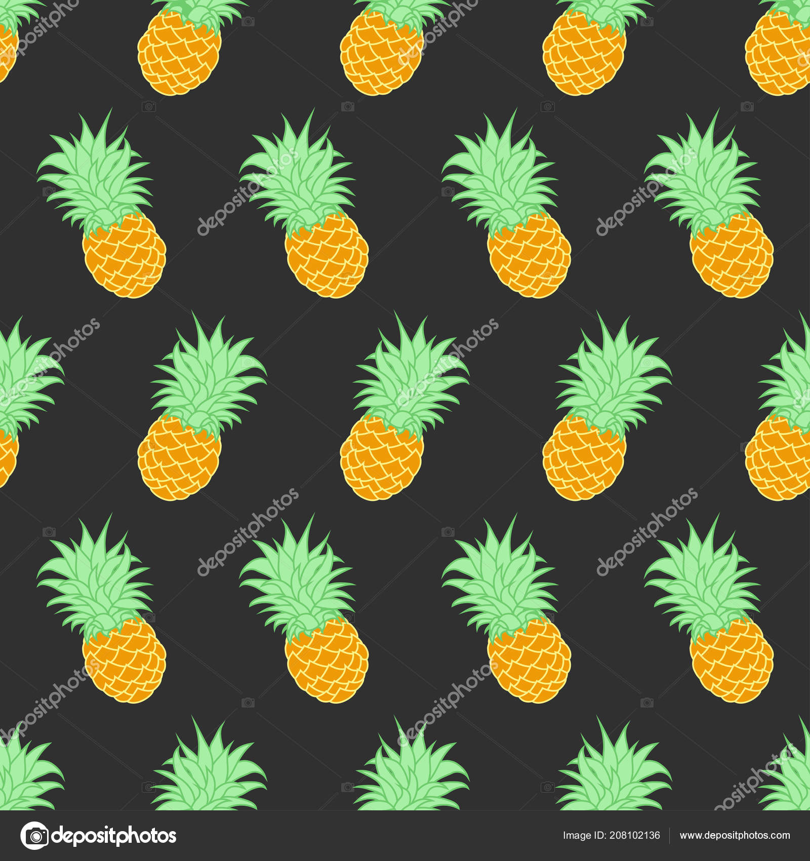 Wallpapers pineapples Seamless Pattern Pineapples Black Exotic