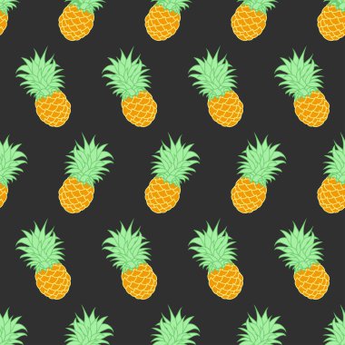 siyah, egzotik duvar kağıtları, tropikal meyve arka plan üzerinde ananas ile Seamless modeli