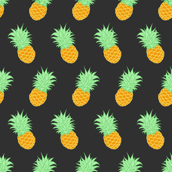 seamless pattern with pineapples on black, exotic wallpapers, tropical fruit background