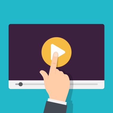 Video eğitimlerini simgesi. Video konferans ve webinar, uzaktan eğitim. Akarsu video. Vektör çizim