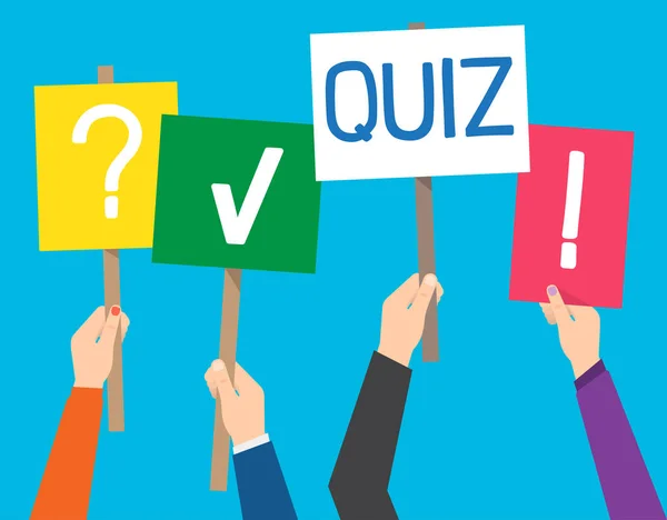 Hånd Holder Quiz Plakat Med Spørgsmål Udråbstegn Vektorillustration – Stock-vektor