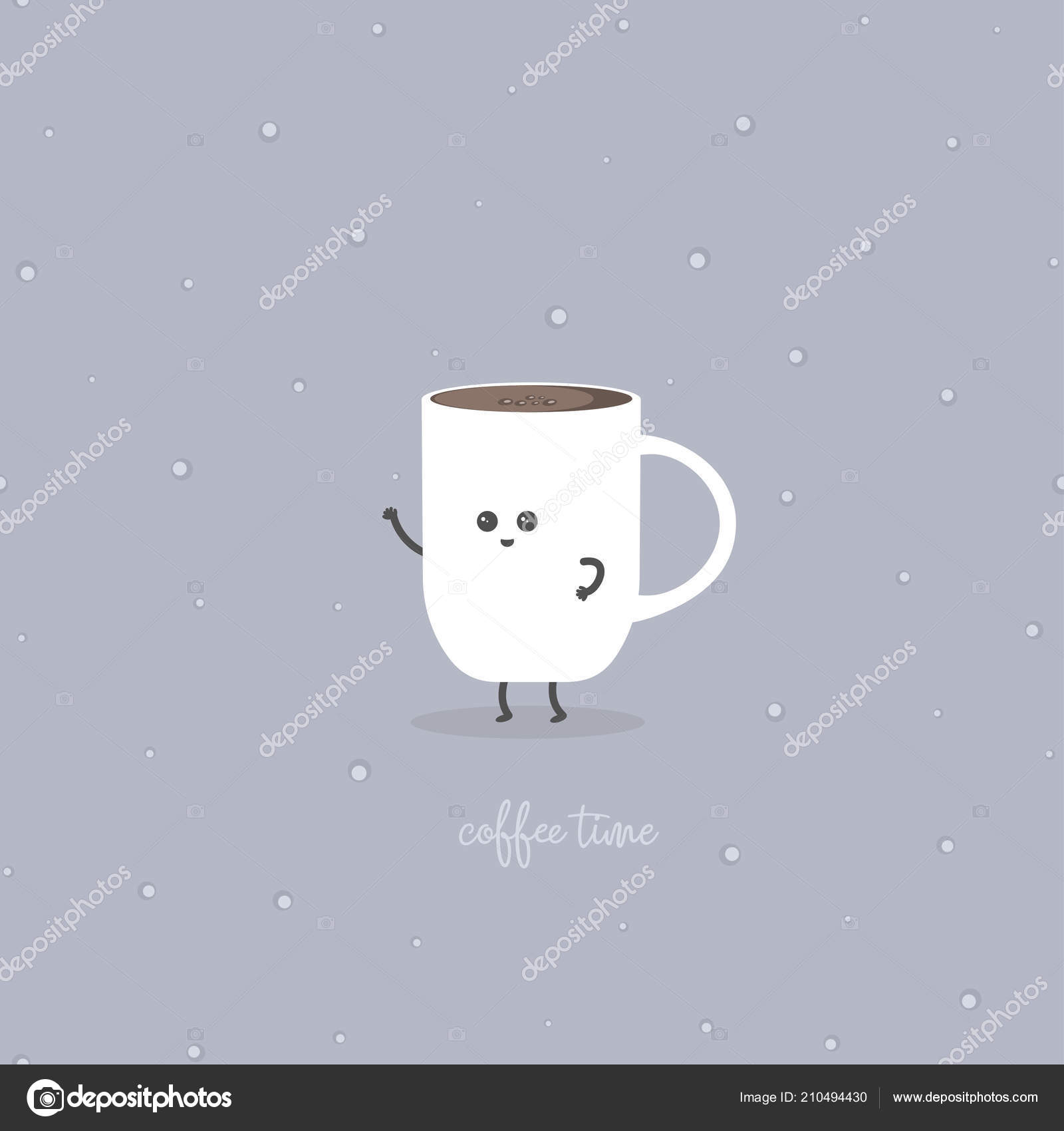 Cartoon Card Cup Coffee Inscription Coffee Time Good Morning