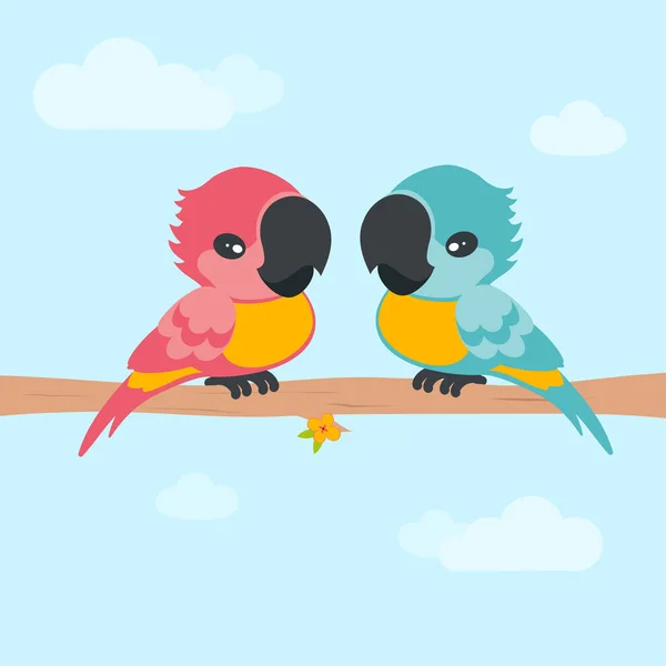 Papagaios Bonitos Pano Fundo Céu Cartão Com Dois Pássaros Pombinhos — Vetor de Stock