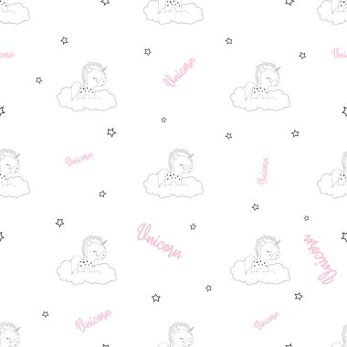 tek boynuzlu at bulutlar, yıldız ve beyaz arka plan, hayvanlar ile herhangi bir tatil için çizim basit üzerinde yazıtlar tek boynuzlu atlar ile Özet duvar kağıtları ile Seamless modeli