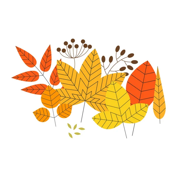 Barevné Podzimní Listí Sada Izolované Bílém Pozadí Plochý Vektorové Ilustrace — Stockový vektor