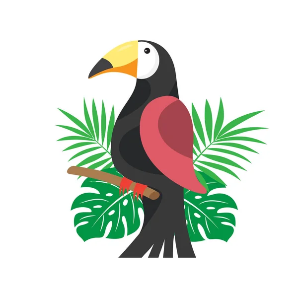 Feuilles Palmier Palmier Sur Fond Blanc Oiseau Exotique Assis Sur — Image vectorielle