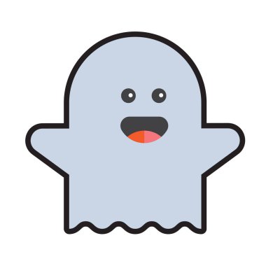 Sevimli küçük uçan hayalet Cadılar Bayramın kutlu olsun istiyor. Vektör çizim