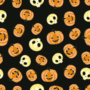 kabaklar ve kafatasları koyu arka plan üzerinde sorunsuz Cadılar Bayramı desenle karikatür başkanları ile Cadılar Bayramı'nda duvar kağıtları