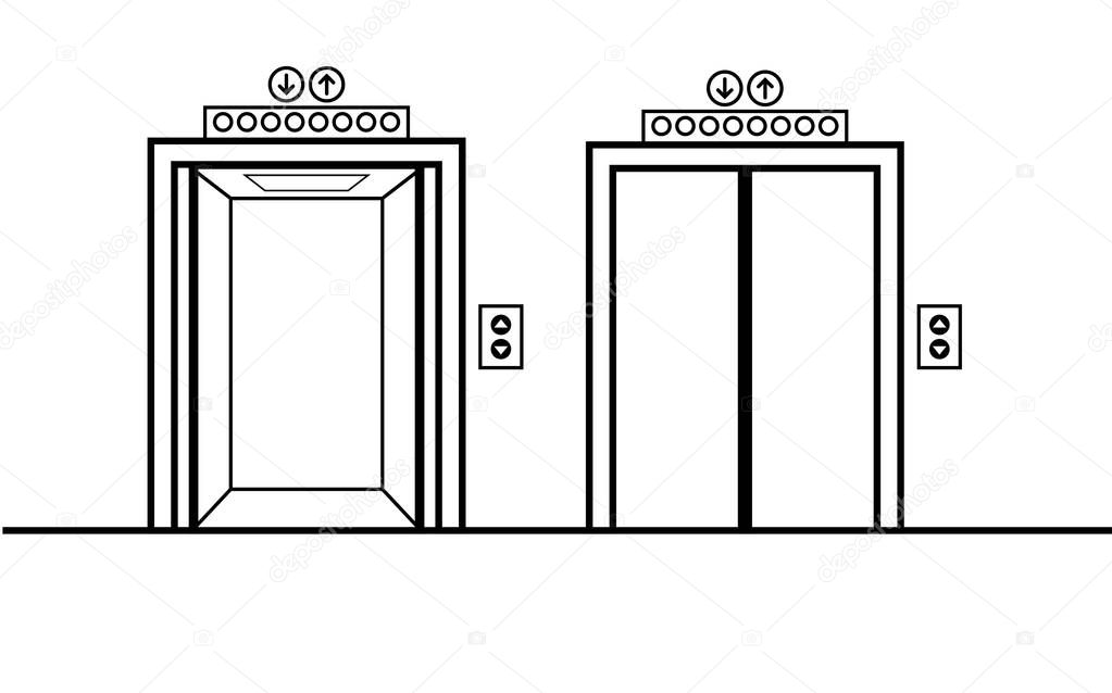 Open and closed elevator doors. Flat design, vector illustration