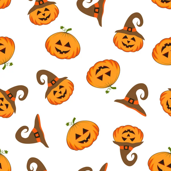 Naadloze Halloween Patroon Met Pompoenen Magische Hoeden — Stockvector