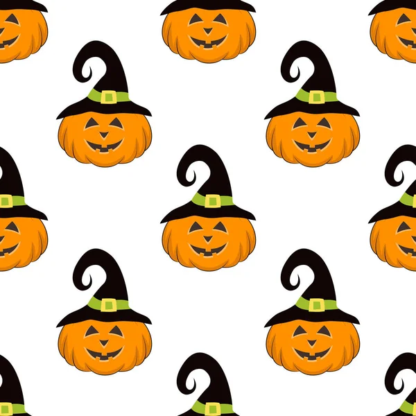 Naadloze Halloween Patroon Met Pompoenen Magische Hoeden — Stockvector