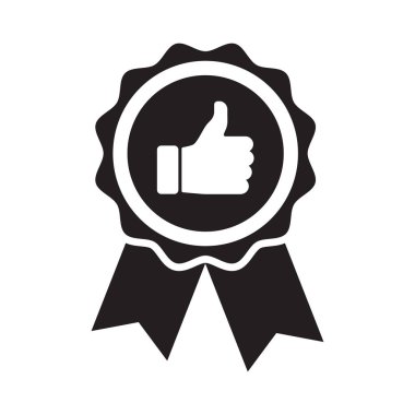 Premium kalite ürün rozeti. Başparmak yukarı simgesi. Vektör çizim