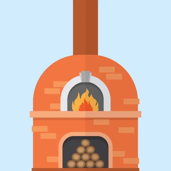 Brick Pizza Oven Fire Vector Illustration Isolated White Background — Stock Vector