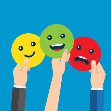 Memnuniyet derecesi. -Geri besleme forma duygular. Mükemmel, iyi, normal, kötü korkunç vektör çizim