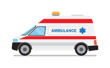 Ambulans araba, tıbbi hizmet. Hastane taşıma. Araç acil sağlık hizmeti, üzerinde beyaz bir arka plan illüstrasyon vektör