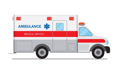 Ambulans araba, tıbbi hizmet. Hastane taşıma. Araç acil sağlık hizmeti, üzerinde beyaz bir arka plan illüstrasyon vektör