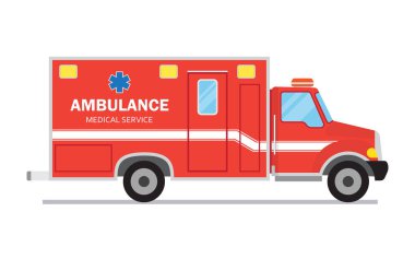 Ambulans araba, tıbbi hizmet. Hastane taşıma. Araç acil sağlık hizmeti, üzerinde beyaz bir arka plan illüstrasyon vektör