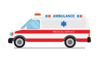 Ambulans araba, tıbbi hizmet. Hastane taşıma. Araç acil sağlık hizmeti, üzerinde beyaz bir arka plan illüstrasyon vektör