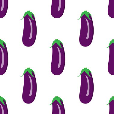 Beyaz zemin üzerine patlıcan seamless modeli. Patlıcan desen. Vektör çizim