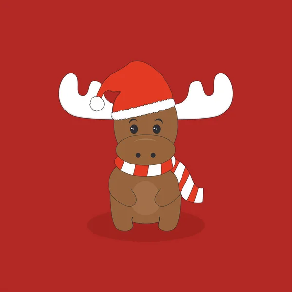 Merry Christmas Card Cute Dear Wearing Winter Scarf Winter Holidays — Stock Vector