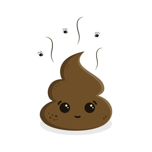 Cartoon Cute Poop Smile Simple Illustration Shit Flies — Stock Vector