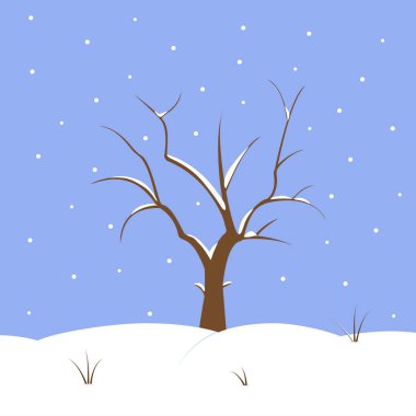 Karlı arka plan ağaç çayır üzerinde. Noel kartı. Vektör çizim.