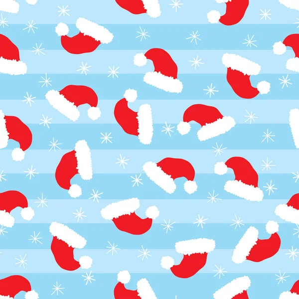 Patrón Sin Costuras Navidad Con Sombreros Santa Nieve Sobre Fondo — Archivo Imágenes Vectoriales