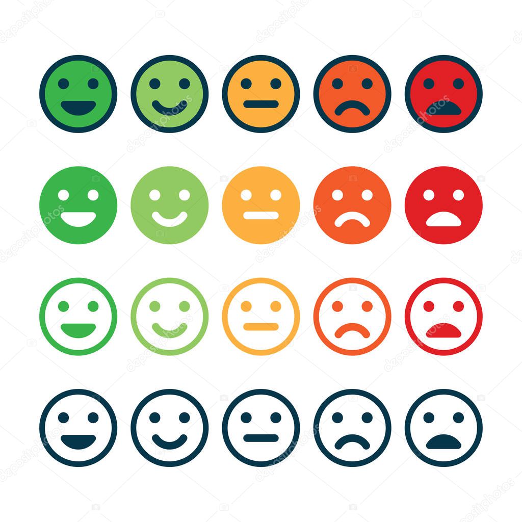 Rating satisfaction. Feedback in form of emotions. Excellent, good, normal, bad awful Vector illustration