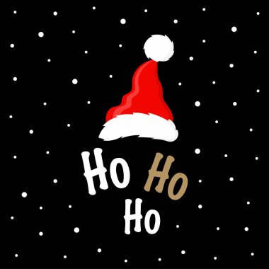komik şapka ve kar, Noel Baba kırmızı şapka ile Ho ho metin, mutlu yeni yıl, neşeli Noel kartı