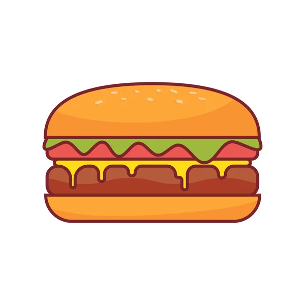 Burger Icon Isolated White Background Fast Food Flat Style Vector — Stock Vector