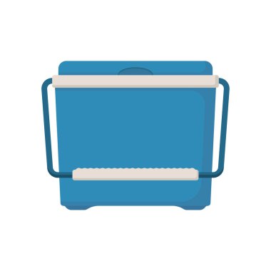 El mavi buzdolabı, buz piknik için soğutucu veya kamp. Vektör çizim, beyaz arka plan üzerinde izole