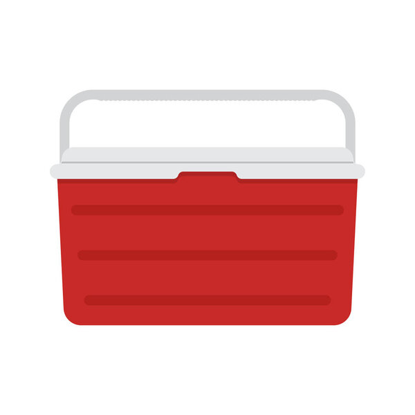 Handheld blue refrigerator, ice cooler for picnic or camping. Vector illustration, isolated over white background