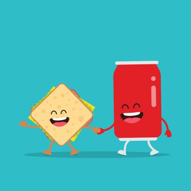 Komik sandviç ve içecek kola ifade yüz simgesi olabilir. Vektör çizim