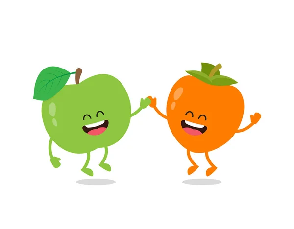 Ensemble Fruits Mignons Amusant Une Pomme Kaki Vecteur Illustration Avec — Image vectorielle