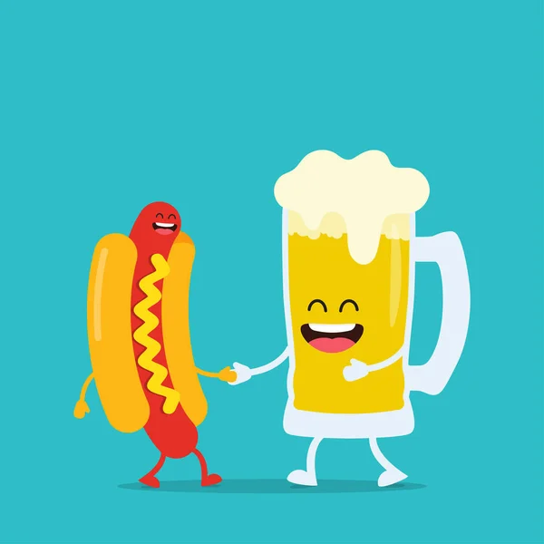 Zabawny Piwo Hot Doga Ilustracja Wektorowa Stylu Cartoon — Wektor stockowy